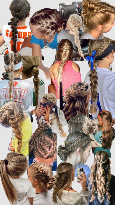 HAIRSTYLES I LUVV!!🎀🦒 Bonito, Volleyball Hair, Dirndl, Sporty Hairstyles Easy, Braided Sporty Hairstyles, Cute Sporty Hairstyles, Preppy Hairstyles, Soccer Hair, Easy Hairstyles For Thick Hair