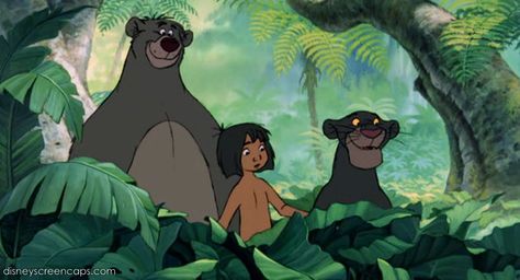 Mowgli, Baloo, and Bagheera see the man-village Old Disney, Disney Friendship Quotes, Jungle Book Movie, Jungle Book Disney, The Jungle Book, Film Disney, Disney Animals, Walt Disney Animation, Disney Favorites