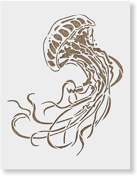 Stencil Paper Art, Large Stencils Templates For Walls, Sea Life Stencils, Jelly Fish Stencil, Art Stencils Templates, Stencil Ideas Art, Stencil Art Ideas Craft Projects, Jellyfish Linocut, Large Stencils Templates