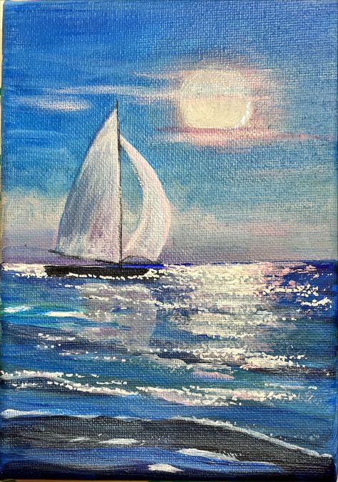 "Peaceful Sail" Easy acrylic painting. 5x7" stretched canvas. Paraty, How To Paint A Sailboat, Sail Boats Drawing, Acrylic Painting Boat, Sailboat Acrylic Painting, Easy Boat Painting, Boat Painting Acrylic Easy, Simple Sailboat Painting, Sail Boat Paintings On Canvas