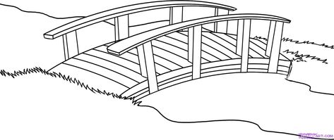 japanese garden coloring page | How to Draw a Bridge, Step by Step, Bridges, Landmarks & Places, FREE ... Bridge Clipart, Bridge Tattoo, Bridge Drawing, Garden Coloring Pages, Hansel Y Gretel, 그림 낙서, Clipart Black And White, Over The River, Guided Drawing