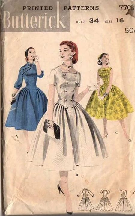 Croquis, Vintage Clothes Patterns, 1950s Sewing Patterns, Vintage Vogue Sewing Patterns, Sewing Projects Clothes, Vintage Dress Patterns, Butterick Pattern, Pattern Dress, Moda Vintage