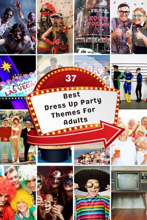 Check out all these great ideas for dress up party themes for adults. Throwing an adult dress up party is a great way to be sure your party is a hit and your friends all have a good time. Best Costume Party Themes, Fun Dress Up Themes For Adults, Birthday Party Dress Up Themes For Adults, Party Dress Up Themes For Adults, Dress Up Party Ideas For Adults, Theme Dress Up Party Ideas, Costume Party Themes For Adults, Group Party Themes, Adult Costume Party Themes