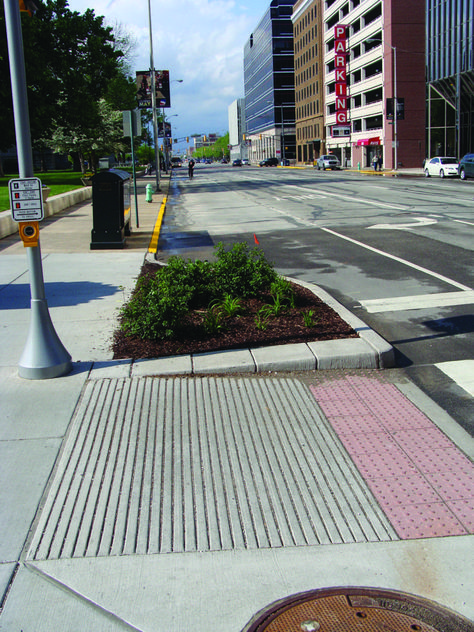 Pedestrian Street Design Sidewalks, Pedestrian Street Design, Traffic Calming, Street Curb, City Transportation, Curb Ramp, Streetscape Design, Pavement Design, Ramp Design