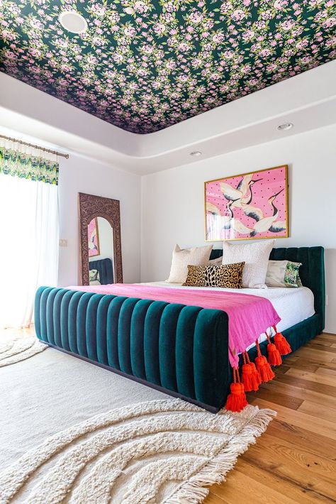 One Room Challenge - Week Three - Modern Maximalist Master Bedroom Dream Rooms, Ceiling Design For Bedroom, Modern Maximalist, Design For Bedroom, Wallpaper Ceiling, One Room Challenge, Room Challenge, Room Inspiration Bedroom, Settee