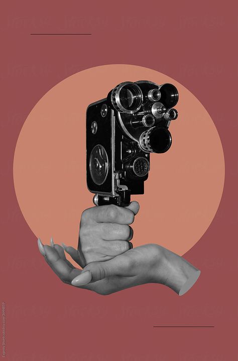 Tv Collage Art, Camera Collage Art, Camera Head Character, Hand Holding Camera, Person Holding Camera, Camera Graphic Design, Cinema Collage, Old Camera Aesthetic, Hands Collage
