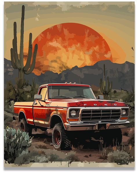 PRICES MAY VARY. Details - This vintage pickup truck poster measures (11x14 Inches), and does not include a frame. Printed onto 210gsm semi-gloss paper, with high-quality colors that last. Red Truck Decor - If you're a fan of vintage trucks, you'll love our collection of red truck decor featuring a classic truck picture! Our collection is perfect for those who appreciate the classic style and beauty of vintage trucks. Vintage Trucks Decor - Looking to add a touch of vintage charm to your farmhou Old Car Paintings, Old Truck Paintings, Old Trucks Vintage, Old Truck Decor, Red Truck Painting, Country Art Prints, Retro Car Art, Old Truck Photography, Truck Painting