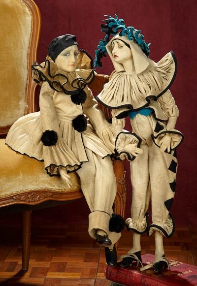 Provenance: 46 Italian Felt Theatrical Doll "Pierrot" by Lenci from Early Period Pierrot Costume, Lenci Dolls, Pierrot Clown, Creepy Clown, Clown Costume, Vintage Circus, July 16, Foto Art, Old Dolls