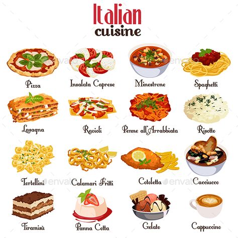 Makanan Italia, Kue Macaroon, Italian Cuisine Recipe, Culinary Cooking, Food Infographic, Foreign Food, Icon Sets, Food Info, Idee Pasto Sano