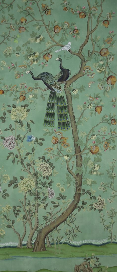 St. Laurent by de Gournay. degournay.com Classic Wallpaper Pattern, Fleurs Art Nouveau, Chinese Painting Flowers, Chinese Wallpaper, Graphic Motif, Classic Wallpaper, St Laurent, Iconic Wallpaper, Chinoiserie Wallpaper