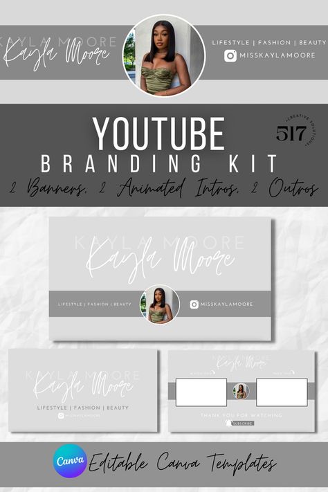 Youtube Banner Backgrounds Ideas, Youtube Description Ideas Aesthetic, Youtube Starter Kit, Youtube Banner Ideas Aesthetic, Grey Template, Youtube Canva, Canva Youtube, Youtube Channel Name Ideas, Youtube Template