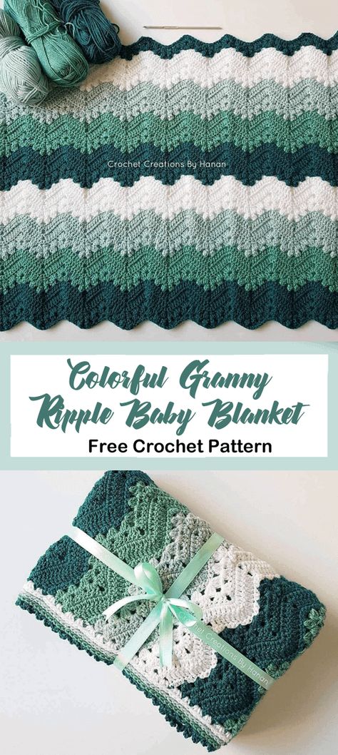 Free Baby Blanket Crochet Pattern – Granny Ripple - A More Crafty Life Baby Blanket Free Crochet Pattern, Ripple Crochet, Crochet Ripple Pattern, Clothing Crochet, Kid Blanket, Granny Square Haken, Blanket Free Crochet Pattern, Crochet Pattern Free, Crochet Ripple
