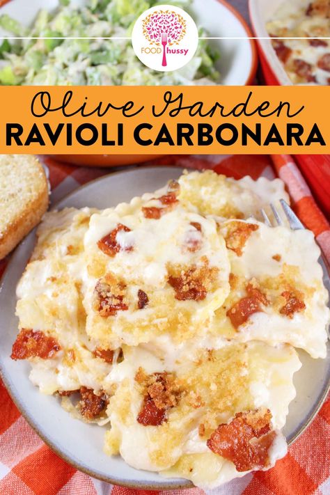 Ravioli Recipe White Sauce, Recipe Using Ravioli, Cheese Ravioli Alfredo, Copycat Olive Garden Ravioli Carbonara, Copycat Olive Garden Carbonara, Recipe With Cheese Ravioli, Olive Garden Ravioli Carbonara Recipe, Quick Ravioli Recipes, Sauces For Cheese Ravioli