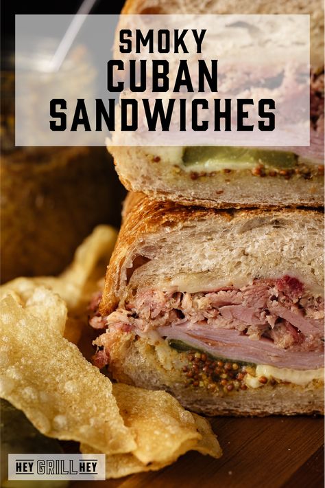 Hey Grill Hey Recipes, Cuban Sandwich Recipe, Cuban Sandwiches, Hey Grill Hey, Cubano Sandwich, Cuban Bread, Pulled Pork Leftovers, Cuban Cuisine, Smoked Pulled Pork