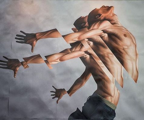 American artist James Bullough presents a collection of disjointed figurative characters, fragmenting into their surrounding space. Based in Berlin, the accomplished painter understands how to integrate detail, motion, and color to create dynamic, impressionistic works. His newest series, Breaking Point, features an ensemble of distorted, yet thoroughly complete images, as he explores the human psyche and intrinsic physicality that is the mind-body connection. Working with dancers from Berlin... Berlin, Distortion Art, Body Image Art, Epic Hero, Space Gallery, Art Theme, Gcse Art, A Level Art, Human Art