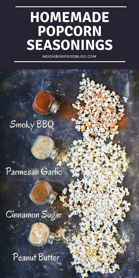 Homemade Popcorn Seasonings | NeighborFood Easy Popcorn Bar, Homemade Popcorn Seasoning, Popcorn Seasoning Recipes, Popcorn Seasonings, Popcorn Recipes Easy, Easy Popcorn, Homemade Dry Mixes, Homemade Popcorn, Women's Retreat