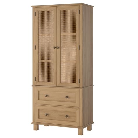 Kitchen Pantry Storage Cabinet, Tall Cabinet with Rattan Doors and 2 Drawers, Freestanding Cupboard with Adjustable Shelves, Utility Pantry for Kitchen, Dining Room,Walnut Pantry For Kitchen, Utility Pantry, Freestanding Cupboard, Linen Storage Cabinet, Cabinet Tall, Rattan Doors, Bathroom Linen Cabinet, Pantry Storage Cabinet, Kitchen Pantry Storage