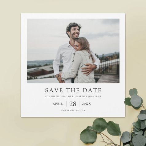 Save The Date With Picture, Save The Date Text, Text Elements, Date Squares, Wedding Magnet, Modern Save The Dates, Modern Minimalist Wedding, Photo Save The Date, Simple Invitation