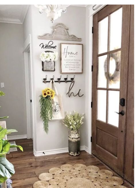 Over The Front Door Decor Inside, Behind Door Decor Entryway, Front Door Corner Decor Inside, Front Door Hallway Decor, Wall Across From Front Door, Wall Behind Front Door Decor, Behind The Door Decor Entrance, Doorway Entrance Ideas, Behind Entry Door Ideas