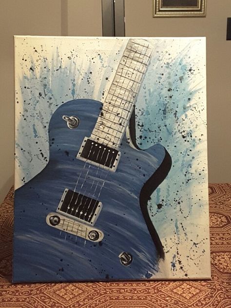 16 x 20 Acrylic painting.  Watercolor background.  Gloss varnish.  100.00 plus shipping Available as of  2/1/16 . Facebook me: Amandas FinaltouchArts Maine. Guitar Paintings On Canvas, Guitar Canvas Painting Easy, Acrylic Painting Guitar, Acrylic Guitar Painting, Electric Guitar Painting On Canvas, Painting Ideas Guitar, Guitar Painting Ideas On Canvas, Guitar Painting On Canvas Easy, Painting Music Ideas