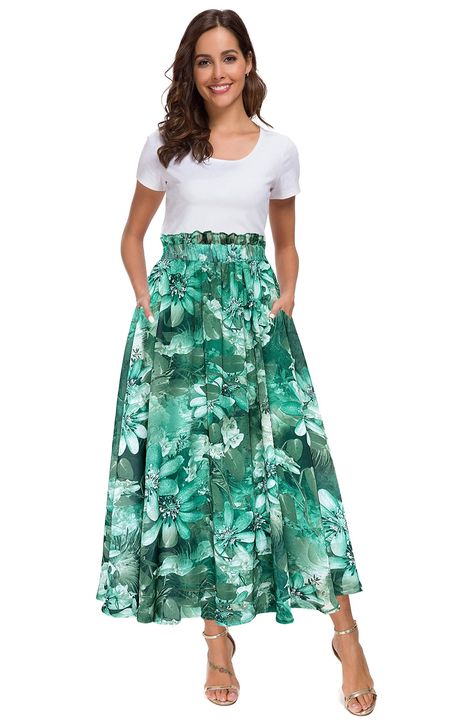 PRICES MAY VARY. High quality soft chiffon spring summer skirt,100% Polyester Elastic waist flare closure skirt,easy can dress up and down. Stretchy high waisted, flowy and swing pleasted a line fashionable and polka dot printed midi long pleated skirt, two pockets, A-line, polka dot, maxi skrit, midi skrit. It can be wore on casual, daily, travel, holiday, beach occasions,Perfect for spring, summer and autumn. Easy to wash by hands or machine wash,Do not Wring and bleach. Size Information(just Long Skirt With Pockets, Long Pleated Skirt, Polka Dot Midi Skirt, Printed Long Skirt, Floral Pleated Skirt, Pleated Long Skirt, Leather Midi Skirt, Holiday Beach, Summer Skirt