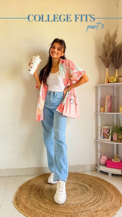 style_trails on Instagram: College Fits 5/7 💗 Rate the outfit for me ✨ Outfit Details: Night Suit : @duskattire Cammy : @myntra Shirt : Bandra Hill Road Jeans :… Outfit Inspo From Myntra, College Outfits From Myntra, Mbbs College Outfit, Indian College Outfits Casual Women, Top And Jeans Outfit Indian, Aesthetic Outfits On Myntra, College Fits Summer India, College Outfit Inspo Indian, College Looks Outfit Indian