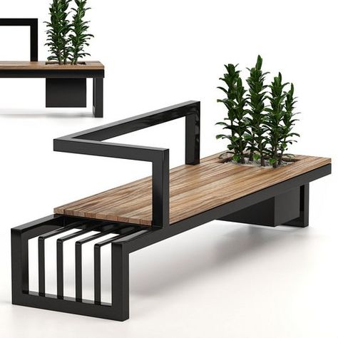 Urban Furniture Bench With Plants 01 Urban Furniture Bench, Iron Furniture Design, Urban Furniture Design, Steel Furniture Design, Plants Diy, Welded Furniture, Cheap Diy Home Decor, Desain Furnitur Modern, Homemade Tables