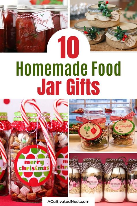 Homemade Goodies Gift Basket, Diy Christmas Gifts Food Jars, Diy Jar Recipe Gifts, Christmas Food Gift Ideas To Make, Diy Gifts For Foodies, Homemade Jarred Gifts, Christmas Recipe Gift Ideas, Homemade Cookie Jar Gift, Gifts From A Jar