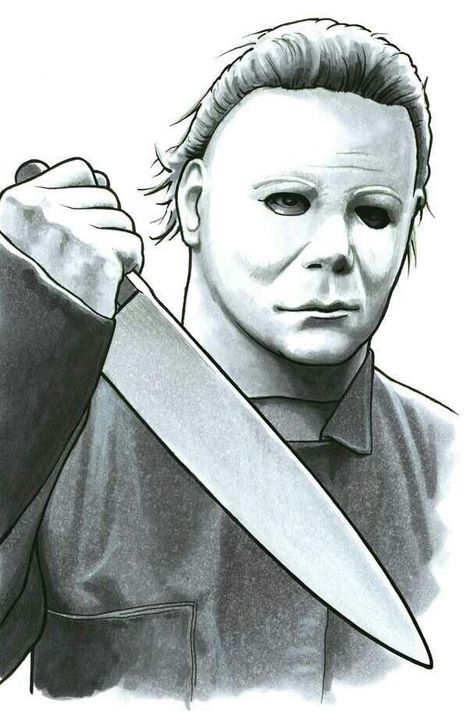 Gambar Halloween, Michael Myers Drawing, Michael Myers Tattoo, Michael Meyers Halloween, Michael Myers Art, Desenhos Halloween, Horror Movie Tattoos, Scary Drawings, Horror Drawing