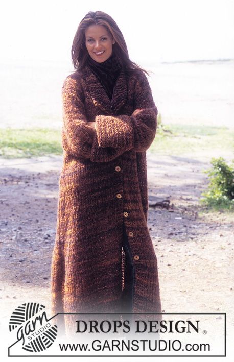 DROPS 75-10 - Free knitting patterns by DROPS Design Knit Coat Pattern, Long Cardigan Knitting Pattern, Knitted Coat Pattern, Chunky Coat, Long Sweater Coat, Women Long Cardigan, Chunky Knitting Patterns, Chunky Knitting, Gilet Long