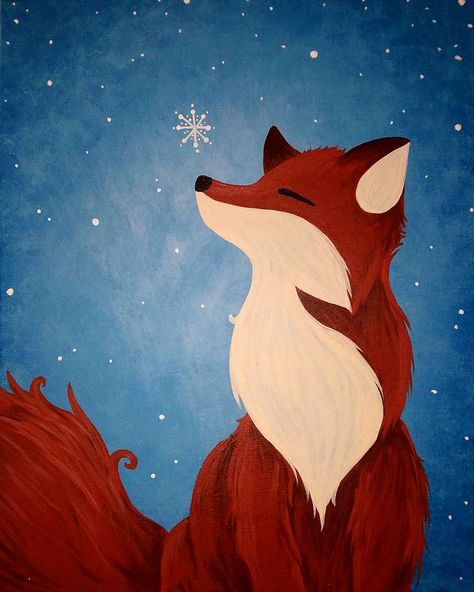 Foxy Winter Delight - Sat, Feb 23 2PM at Fort Collins Winter Drawings, Painting Parties, Fox Painting, Christmas Paintings On Canvas, Simple Canvas Paintings, Cute Canvas Paintings, Easy Canvas Painting, Winter Painting, Christmas Canvas