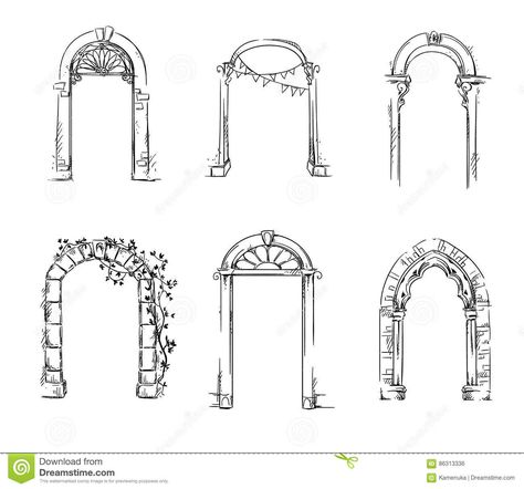 Archway Tattoo Design, Archway Drawing, Architecture Tattoo Ideas, Archway Tattoo, Architecture Drawing Art Buildings, Architectural Shapes, Art Buildings, Stone Archway, Art Deco Arch