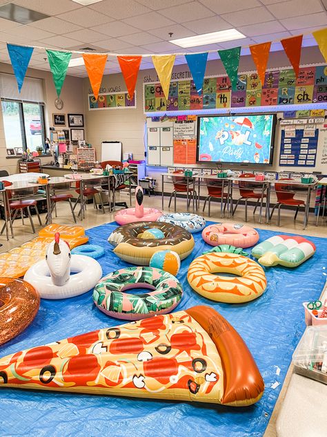 Classroom Pool Party Ideas, Kindergarten Event Ideas, Decorating Daycare Classroom, 1 Grade Classroom Decoration, Classroom Experiments For Kids, Learning Outside The Classroom, Classroom Parties Ideas, Fifth Grade Party Ideas, Reward Party Ideas For Classroom