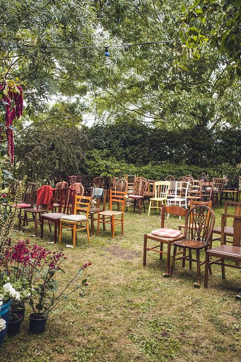 Back Garden Wedding, Hippie Wedding, Garden Wedding Inspiration, Future Wedding Plans, Whimsical Wonderland Weddings, Garden Party Wedding, Wildflower Wedding, Whimsical Wedding, Wedding Chairs