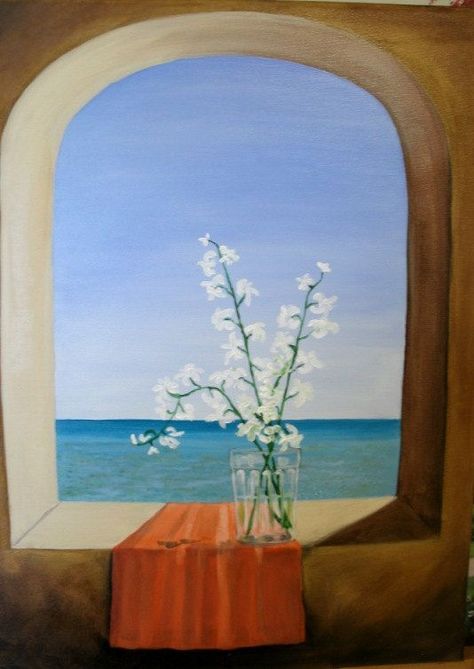 paintings of windows with an ocean view | Window with Ocean View Oil Painting original glass by MARVINSTUDIO, $ ... Internet Art, Arcylic Painting, Ocean Drawing, Window Mural, Greek Paintings, Soft Pastels Drawing, Window Drawing, Colorful Murals, Scenery Paintings