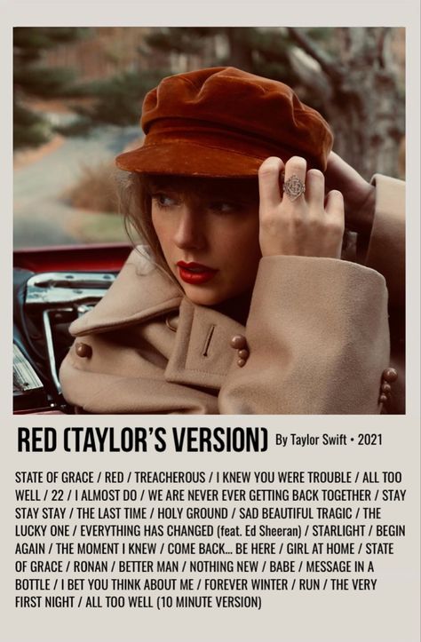 minimal polaroid album poster for red (taylor’s version) Album Cover Wall Decor, Taylor Swift Red Album, Taylor Swift Album Cover, Red Taylor's Version, Red Song, Minimalist Music, Music Poster Ideas, Everything Has Change, Country Pop