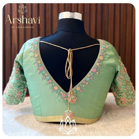 This green pastel hue colored blouse crafted by @blousesbyarshavi is extremely pretty with an intricate handwork done #zardozi and #kaddana embroidery using #reshamthread and #zari .💚 📲: 89513 63530 #arshavibyshraddha #blousesbyarshavi #bangloredesigner #customisedblouses #wedmegood #fashionstyle #handembroidery #aariwork #maggamwork #karagiri #silk #designerblouses #bridal #hyderabad #bangalore #bangalorebrides #wedmegoodsouth #southindianbride #womeninbusiness #goviral Pastel Silk Saree Blouse Designs, Pastel Green Blouse Designs, Green Color Blouse Designs Latest, Light Green Blouse Designs, Green Silk Blouse Designs, Latest Fashion Blouse Designs, Green Blouse Designs, Pink Blouse Designs, Cell Organelles