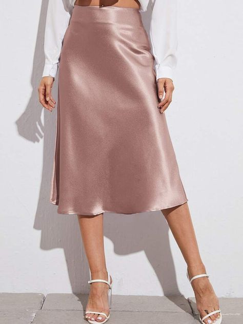 Free Returns ✓ Free Shipping On Orders $49+ ✓. SHEIN BAE Zipper Side Solid Satin Skirt- Women Skirts at SHEIN. Pink Satin Skirt, Haut Transparent, Rok Midi, Work Skirts, Ribbed Midi Dress, Women Skirts, Sweater Dress Women, Satin Skirt, Dress Zipper