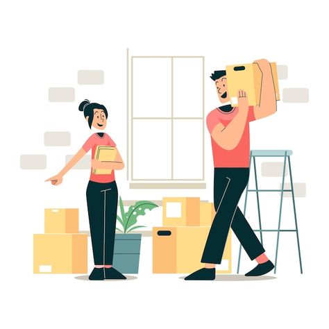 Moving Illustration, Moving New House, Vector Illustration People, Move House, House Move, Office Relocation, Moving Home, Moving Boxes, Moving And Storage