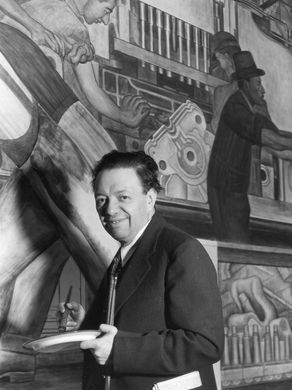 Diego Rivera at work. Frida Kahlo Exhibit, Diego Rivera Art, Diego Rivera Frida Kahlo, Detroit Art, Frida And Diego, Vintage Michigan, Detroit Institute Of Arts, Bonnie Clyde, Diego Rivera