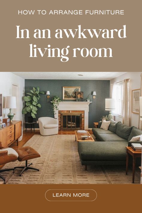How to arrange furniture in an awkward living room L Shaped Living Room Layout, Focal Point Living Room, Long Living Room Layout, Awkward Living Room, Living Room Zones, Awkward Living Room Layout, How To Arrange Furniture, Sectional Living Room Layout, Rectangle Living Room