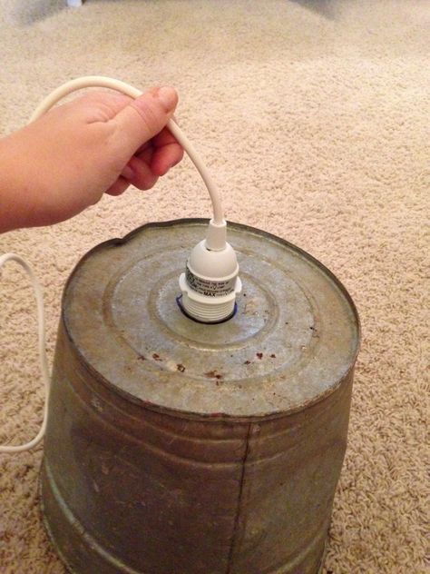 Make your own vintage lighting - House of Hargrove Diy Vintage Light Fixtures, Diy Rustic Lighting, Vintage Bathroom Lights, How To Make A Light Fixture, Old Light Fixtures Repurpose, Galvanized Bucket Light Fixture, Galvanized Bucket Lighting, Yellowstone Bedroom, Diy Farmhouse Light Fixtures