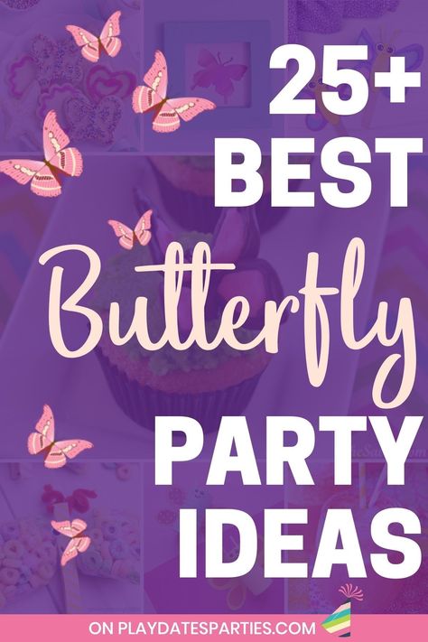 What could be sweeter than a butterfly themed party? Whether you're planning a 1st birthday party, Mother's Day, kids birthday party, or a special baby shower, these beautiful butterfly party ideas are for you. With plenty of DIY butterfly party decorations and centerpieces, invitations, games, and heaps of food ideas, you'll be able to plan an enchanting party in just an afternoon. Don't forget to grab our free printable party planner while you're here, too. 50th Birthday Butterfly Theme, Butterfly Themed Party Decoration, Second Birthday Butterfly Theme, Butterfly Party Decorations Centerpieces, Butterfly Party Decorations Diy, Butterfly Flower Party, Diy Butterfly Party Decorations, Butterfly Brunch Ideas, Diy Butterfly Birthday Decorations