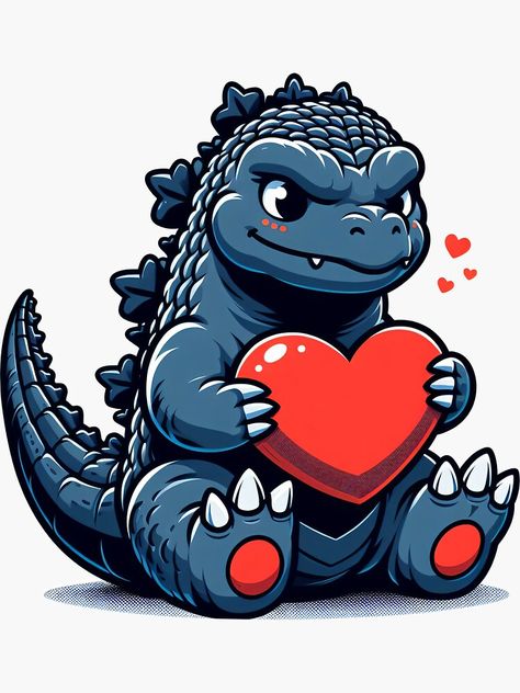 adorable godzilla sticker Godzilla Drawing Cute, Cute Godzilla Art, Cute Godzilla Drawing, Godzilla Painting Easy, Godzilla Valentines, Kawaii Godzilla, Godzilla Cute, Cute Godzilla, Godzilla Drawing