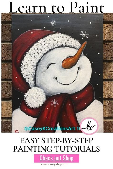 Easy Step By Step Painting, Christmas Canvas Art, Santa Paintings, Canvas Painting For Beginners, Snowman Crafts Diy, Painting Lesson, Christmas Paintings On Canvas, Canvas For Beginners, Holiday Painting