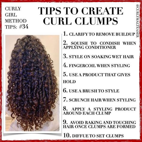 How To Create Curl Clumps, How To Clump Curls, Curl Clumping Tips, Curl Training, Curl Clumps, Scrunched Hair, Hair Mask For Growth, Natural Hair Care Tips, Curly Girl Method