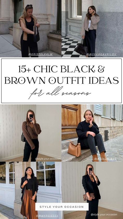 Brown And Black Work Outfits, Black And Tan Womens Outfit, Mixing Brown And Black Outfit, Mixing Black And Brown Outfits, Tan And Black Outfits For Women, Casual Dressy Outfits For Women Fall, Black And Tan Outfits For Women, Black And Brown Outfit Women, Tan Outfits For Women