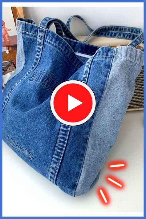 Diy Sac En Jean, Jeans Bag Tutorial, Diy Jeans Bag Tutorial, Old Jeans Diy, Jeans Bags Ideas, Recycle Old Jeans, Diy Jeans Crafts, Diy Jean Bag, Denim Bags From Jeans