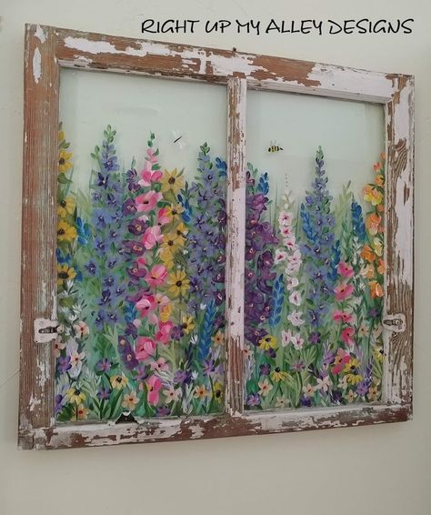 Window Pane Art, Painted Window Art, Window Wall Art, Chic Farmhouse Decor, Window Crafts, Window Projects, Window Ideas, Store Window, Shabby Chic Farmhouse