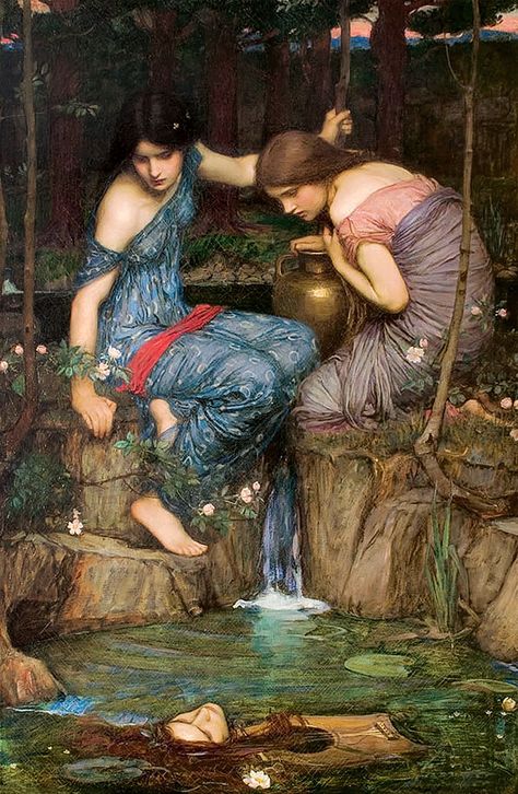 John William Waterhouse, Nymphs Finding the Head of Orpheus, 1900, oil on canvas, 149 x 99 cm. - Mysterious Art Century John William Waterhouse Paintings, Waterhouse Paintings, Pre Raphaelite Paintings, Pre Raphaelite Brotherhood, Edmund Dulac, John Everett Millais, William Waterhouse, John William Waterhouse, Real Mermaids